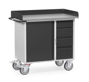 Werkplaatswagen 12452 met kast en schuifladen, werkblad met opstaande rand, antracietgrijs.