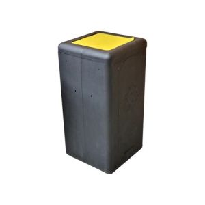 Circulaire afvalbak brickbin met klepdeksel 65 ltr zwart, geel