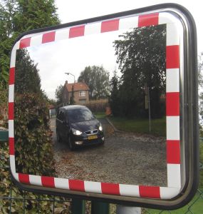 Rechthoekige verkeersspiegel RVS, Jislon (Rood/wit)