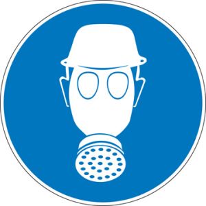Veiligheidshelm en ademhalingsbescherming verplicht
