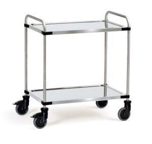 RVS etagewagen met 2 etages 5011L, laadvlak 1000x500 mm, Luchtbanden