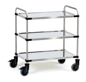 RVS etagewagen met 3 etages 5019L, laadvlak 1000x600 mm, Luchtbanden