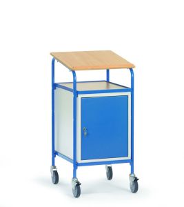 Verrijdbare kast 5836 met houten schrijfblad en stalenkast