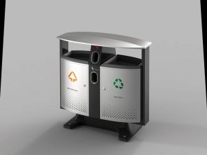 Buitenafvalbak afvalscheiding-batterijen, aluminiumgrijs, zwart