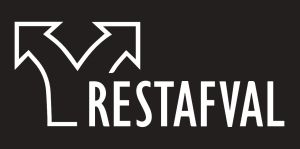 Sticker RESTAFVAL, 120 x 50 mm, wit op transparant