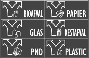 Stickervel met 6 pictogrammen, 125 x 50 mm, wit op transparant