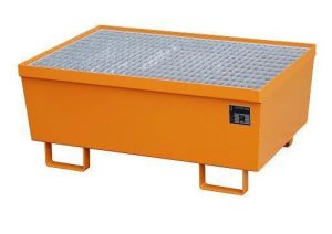 Nestbare stalen lekbak 1200x800x415 mm met rooster-oranje