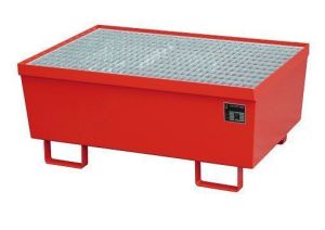 Nestbare stalen lekbak 1200x800x415 mm met rooster-rood