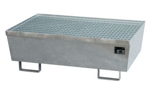 Nestbare stalen lekbak 1200x800x415 mm met rooster, verzinkt