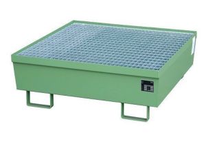 Nestbare stalen lekbak 1200x1200x335 mm met rooster-groen
