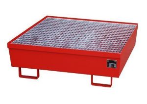 Nestbare stalen lekbak 1200x1200x335 mm met rooster-rood
