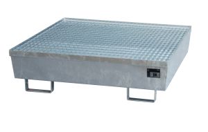 Nestbare stalen lekbak 1200x1200x335 mm met rooster, verzinkt