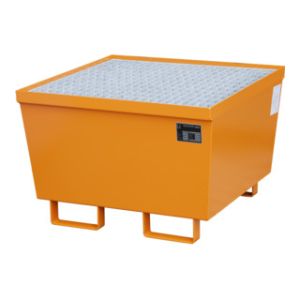 Nestbare stalen lekbak 800x800x545 mm met rooster-oranje