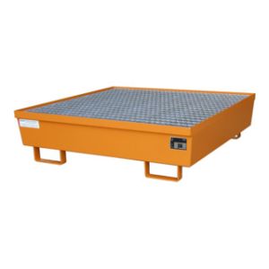 Nestbare stalen lekbak 1200x1200x335 mm met rooster-oranje