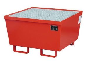 Nestbare stalen lekbak 800x800x545 mm met rooster-rood
