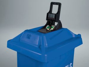 Container 120 liter, blauw, met blikpers