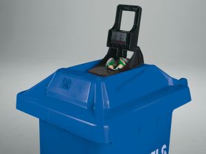 Container 240 liter, blauw, met blikpers