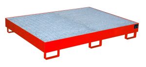 Lekbak met verzinkt rooster voor stelling 1750x1300x250 mm-rood
