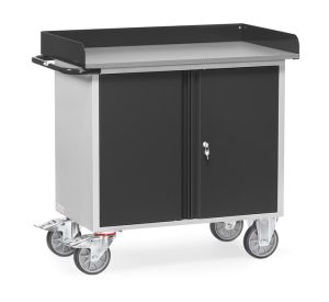 Werkplaatswagen 12456 met dubbele kast, werkblad met rand, antracietgrijs.