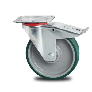 Zwenkwiel met rem, Ø 200mm, gespoten polyurethaan, 300KG