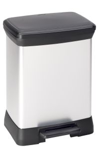 Rechthoekige pedaalemmer Decobin 30 liter, zilver, zwart