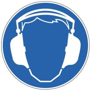Vloerpictogram - Gehoorbescherming verplicht (diameter 500 mm)