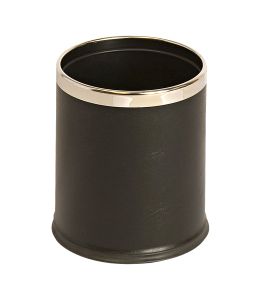 Ronde dubbelwandige papierbak lederlook, zwart, chroom