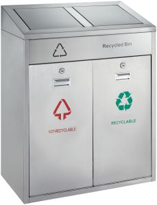 Recycling afvalbak outdoor 2x21 liter, mat RVS