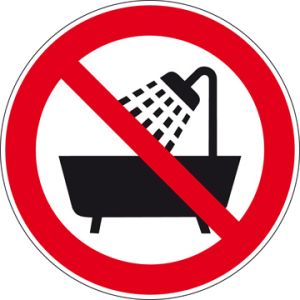 Verboden om deze goederen onder douche of in bad te gebruiken