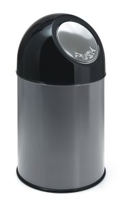 Afvalbak met pushdeksel en binnenemmer, 30 liter (onderbak metallic, top zwart)