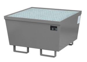 Nestbare stalen lekbak 800x800x545 mm met rooster-grijs