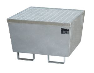 Nestbare stalen lekbak 800x800x545 mm met rooster, verzinkt