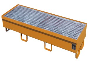 Nestbare stalen lekbak 2400x800x285 mm met rooster-oranje