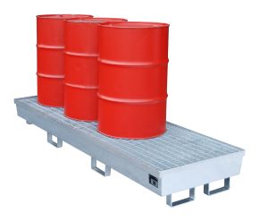 Nestbare stalen lekbak 2400x800x285 mm met rooster, verzinkt