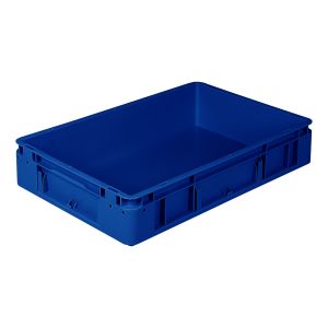 Euro-silver blauwe kunststof bak, 600x400x120 mm, dichte grepen (afname 5 stuks)