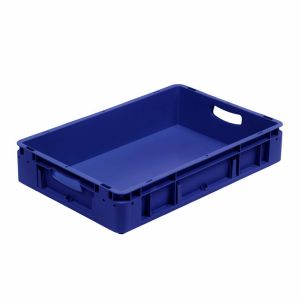 Euro-silver blauwe kunststof bak, 600x400x120 mm, open grepen (afname per 5 stuks)