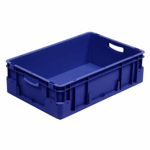Euro-silver blauwe kunststof bak,  600x400x180 mm, open grepen (afname 5 stuks)