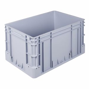 Euro-silver grijze kunststof bak, 600x400x320 mm, dichte grepen (afname 5 stuks)