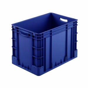 Euro-silver blauwe kunststof bak, 600x400x420 mm, open grepen (afname 5 stuks)