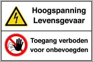 Gecombineerd vloerpictogram - Hoogspanning. Levensgevaar / Toegang verboden voor onbevoegden (450 x 300 mm)