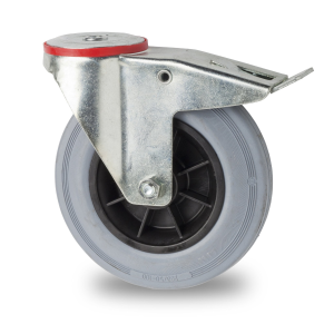 Zwenkwiel met rem, Ø 125mm, grijze rubberband, 130KG