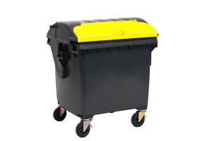 Container 1100 liter, grijs, met roldeksel grijs/geel