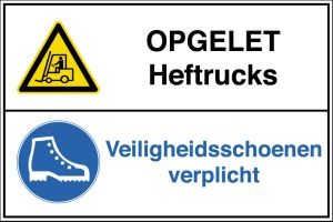 Gecombineerd Vloerpictogram - Opgelet heftrucks / Veiligheidsschoenen verplicht (450 x 300 mm)