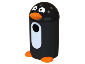Opvallende afvalbak, PenguinBuddy 55 liter , zwart, wit, oranje