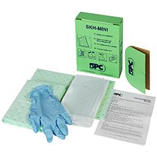 SKH-MINI. Een mini interventiekit voor eenmalig gebruik. Ideaal om snel en veilig kleine hoeveelheden gemorste chemicalien op te ruimen.