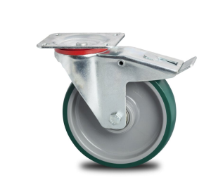 Zwenkwiel met rem, Ø 160mm, gespoten polyurethaan, 300KG