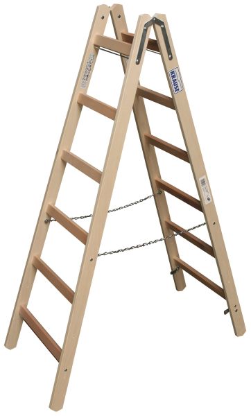 Houten ladder 2x6 treden, dubbele uitvoering, STABILO WOOD 170088